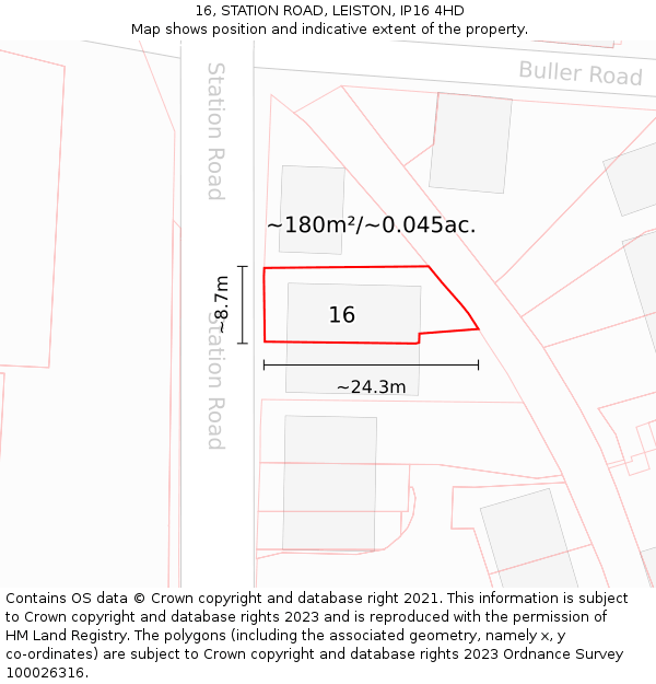 16, STATION ROAD, LEISTON, IP16 4HD: Plot and title map