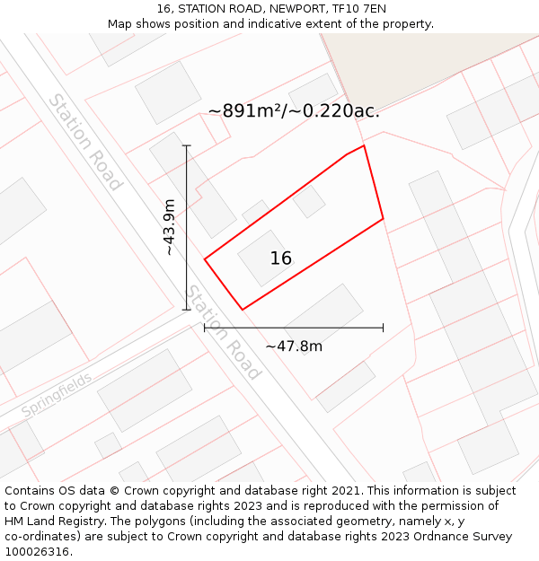 16, STATION ROAD, NEWPORT, TF10 7EN: Plot and title map