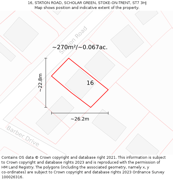 16, STATION ROAD, SCHOLAR GREEN, STOKE-ON-TRENT, ST7 3HJ: Plot and title map