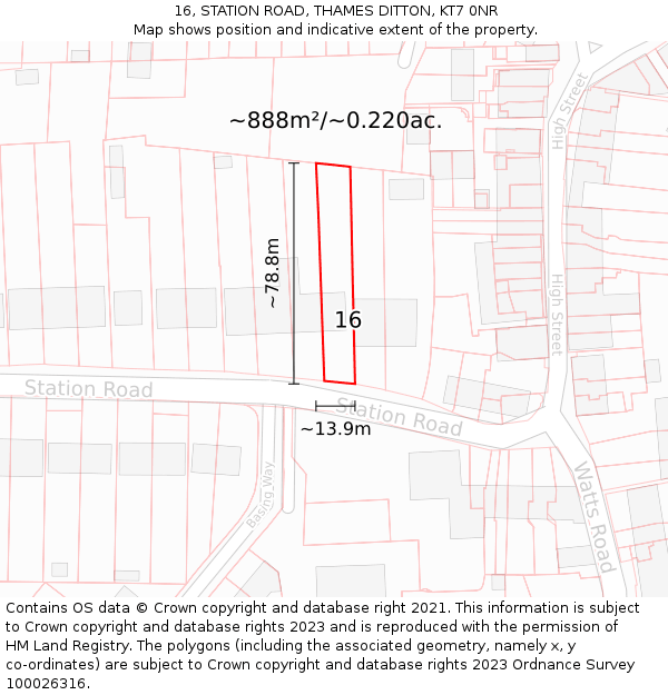 16, STATION ROAD, THAMES DITTON, KT7 0NR: Plot and title map