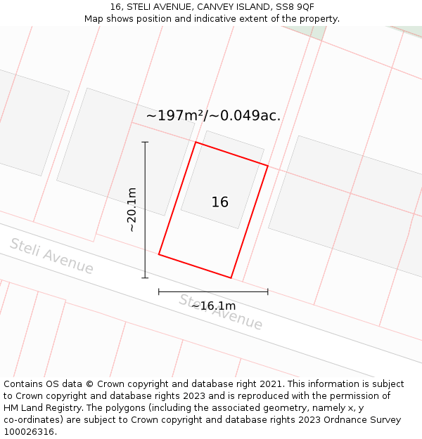 16, STELI AVENUE, CANVEY ISLAND, SS8 9QF: Plot and title map