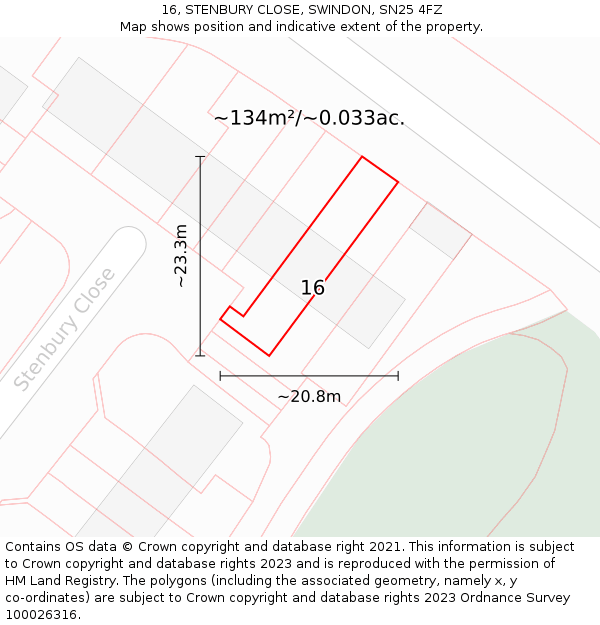 16, STENBURY CLOSE, SWINDON, SN25 4FZ: Plot and title map