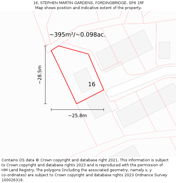 16, STEPHEN MARTIN GARDENS, FORDINGBRIDGE, SP6 1RF: Plot and title map
