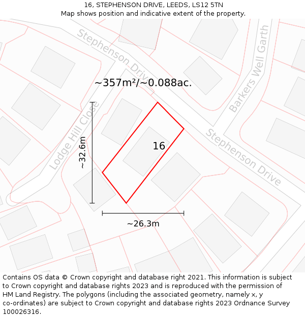 16, STEPHENSON DRIVE, LEEDS, LS12 5TN: Plot and title map