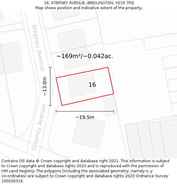 16, STEPNEY AVENUE, BRIDLINGTON, YO16 7PQ: Plot and title map