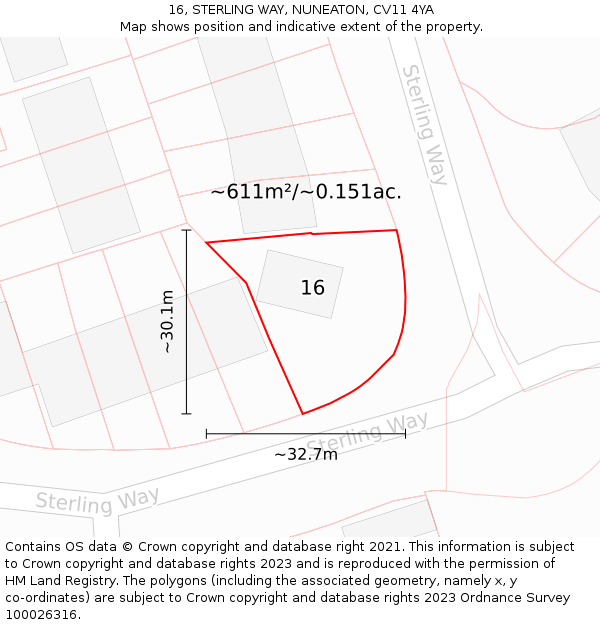 16, STERLING WAY, NUNEATON, CV11 4YA: Plot and title map