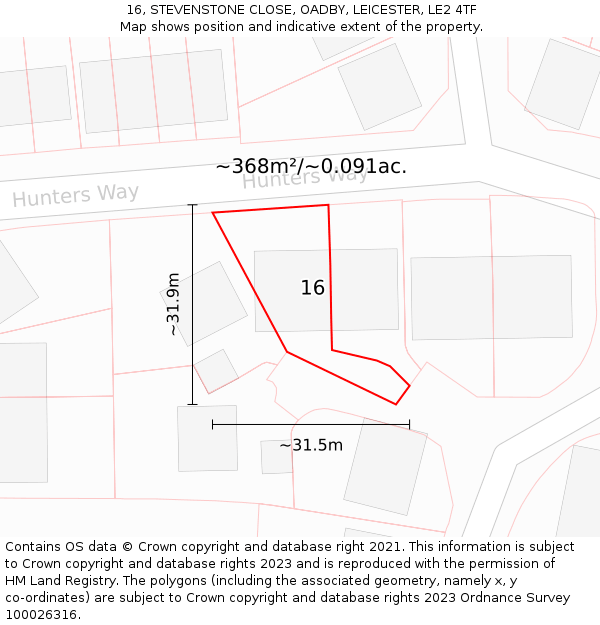 16, STEVENSTONE CLOSE, OADBY, LEICESTER, LE2 4TF: Plot and title map