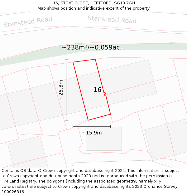 16, STOAT CLOSE, HERTFORD, SG13 7GH: Plot and title map