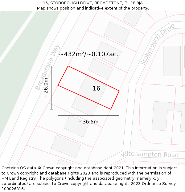 16, STOBOROUGH DRIVE, BROADSTONE, BH18 8JA: Plot and title map