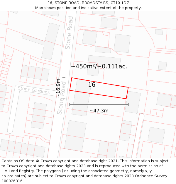 16, STONE ROAD, BROADSTAIRS, CT10 1DZ: Plot and title map