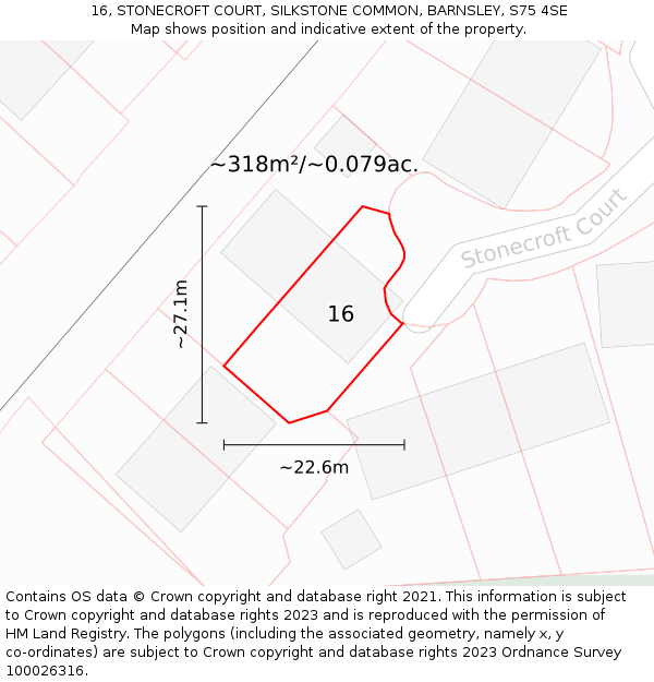 16, STONECROFT COURT, SILKSTONE COMMON, BARNSLEY, S75 4SE: Plot and title map