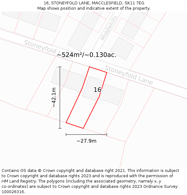 16, STONEYFOLD LANE, MACCLESFIELD, SK11 7EG: Plot and title map