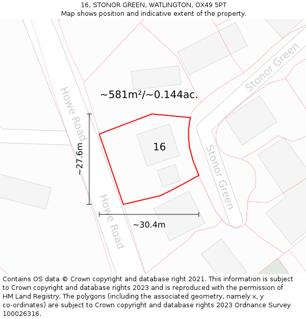 16, STONOR GREEN, WATLINGTON, OX49 5PT: Plot and title map