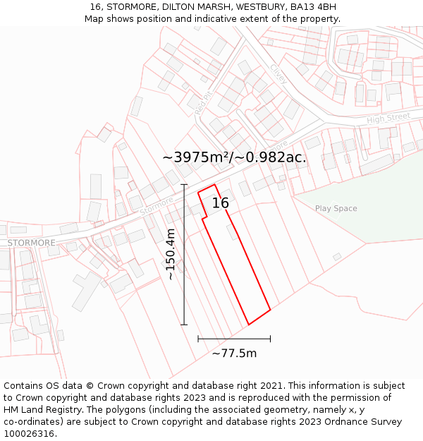 16, STORMORE, DILTON MARSH, WESTBURY, BA13 4BH: Plot and title map