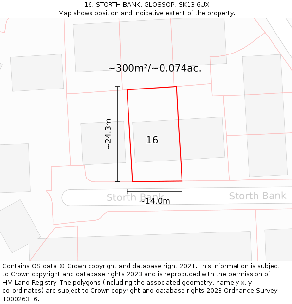 16, STORTH BANK, GLOSSOP, SK13 6UX: Plot and title map