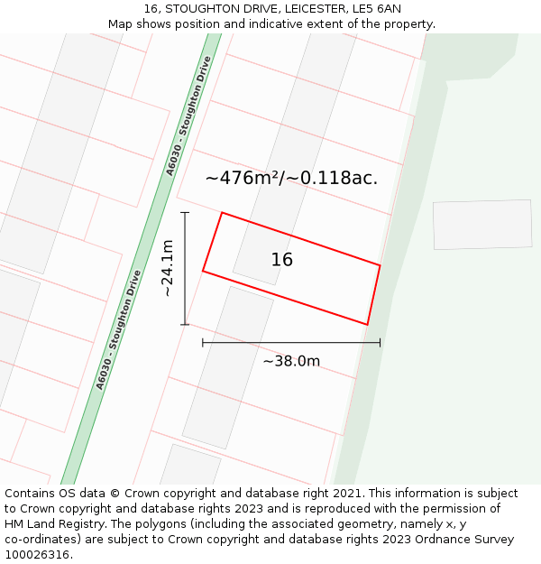 16, STOUGHTON DRIVE, LEICESTER, LE5 6AN: Plot and title map