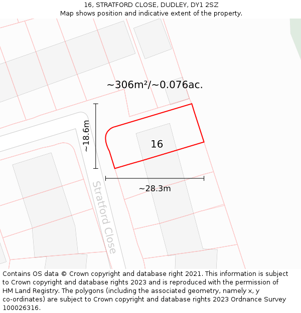 16, STRATFORD CLOSE, DUDLEY, DY1 2SZ: Plot and title map