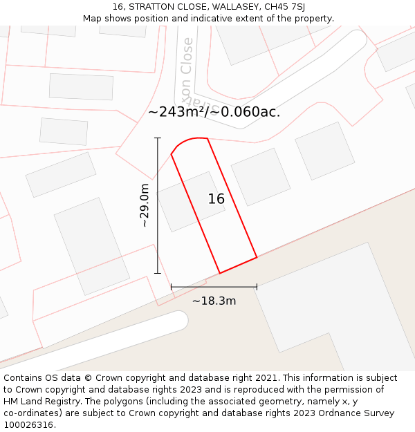 16, STRATTON CLOSE, WALLASEY, CH45 7SJ: Plot and title map