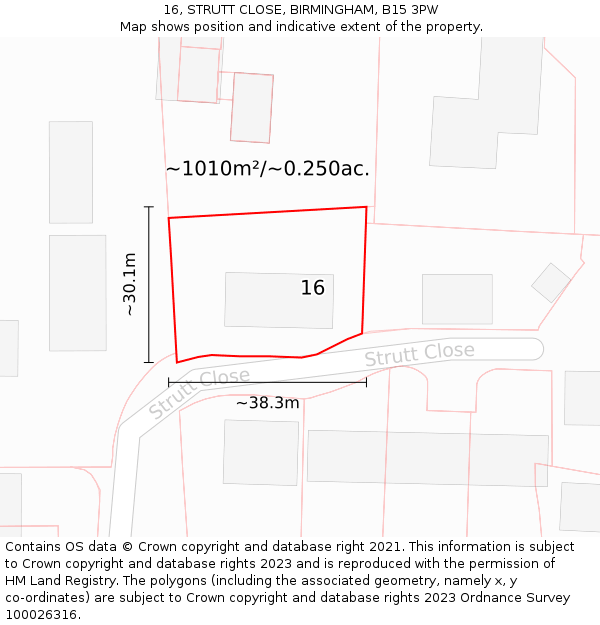 16, STRUTT CLOSE, BIRMINGHAM, B15 3PW: Plot and title map