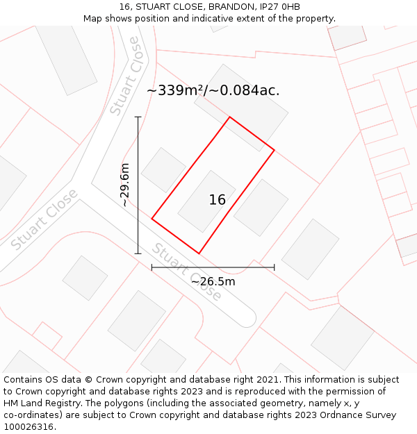 16, STUART CLOSE, BRANDON, IP27 0HB: Plot and title map