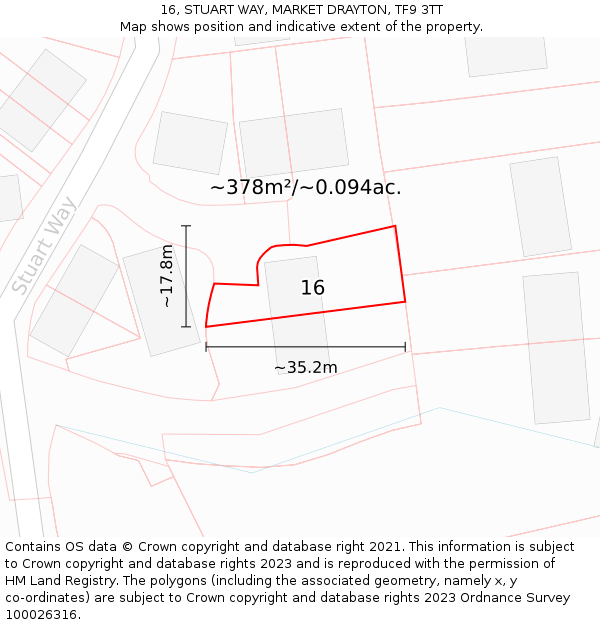 16, STUART WAY, MARKET DRAYTON, TF9 3TT: Plot and title map