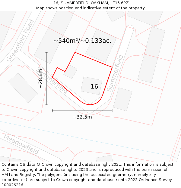 16, SUMMERFIELD, OAKHAM, LE15 6PZ: Plot and title map