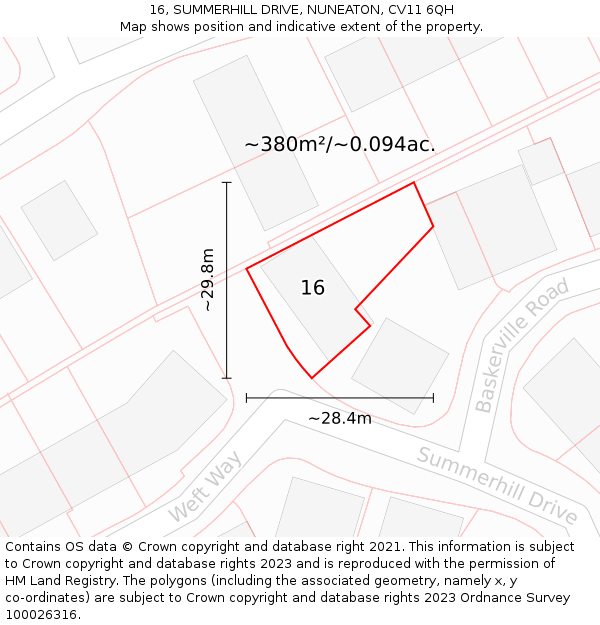 16, SUMMERHILL DRIVE, NUNEATON, CV11 6QH: Plot and title map