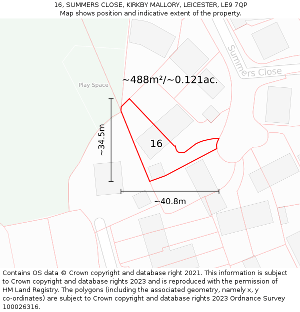 16, SUMMERS CLOSE, KIRKBY MALLORY, LEICESTER, LE9 7QP: Plot and title map