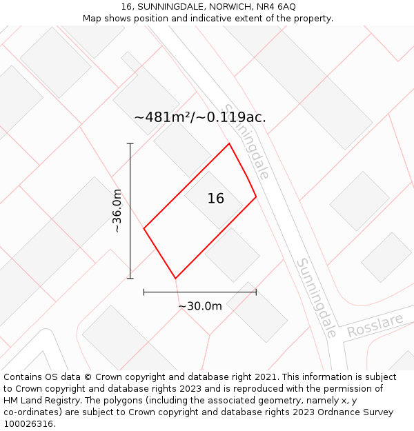 16, SUNNINGDALE, NORWICH, NR4 6AQ: Plot and title map