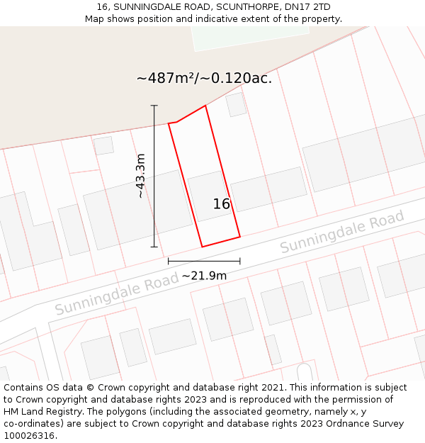 16, SUNNINGDALE ROAD, SCUNTHORPE, DN17 2TD: Plot and title map