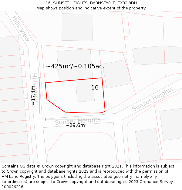 16, SUNSET HEIGHTS, BARNSTAPLE, EX32 8DH: Plot and title map