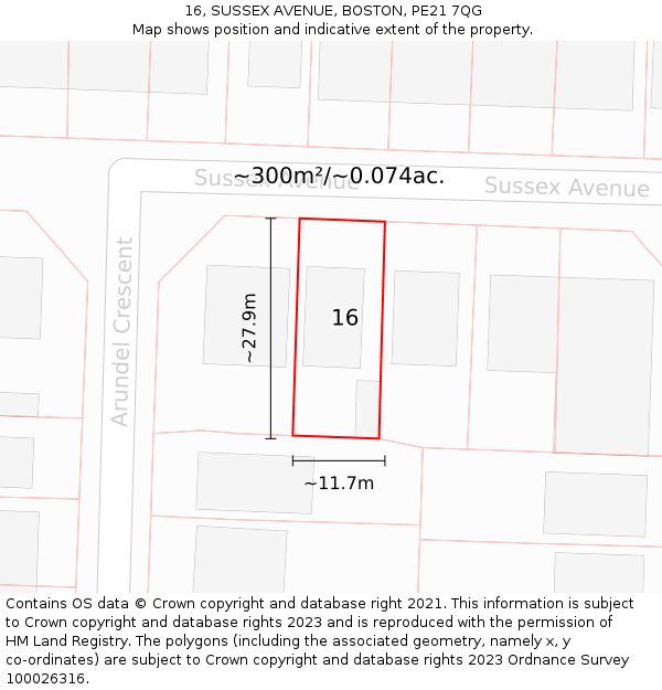 16, SUSSEX AVENUE, BOSTON, PE21 7QG: Plot and title map