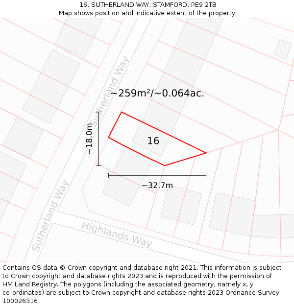 16, SUTHERLAND WAY, STAMFORD, PE9 2TB: Plot and title map