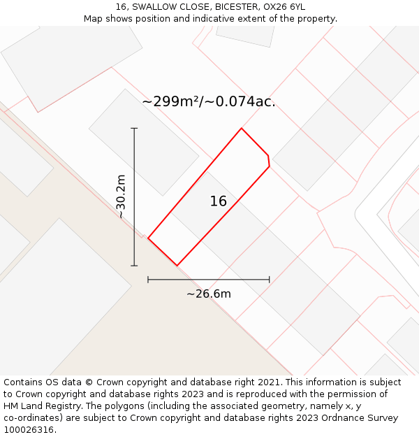 16, SWALLOW CLOSE, BICESTER, OX26 6YL: Plot and title map