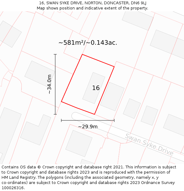 16, SWAN SYKE DRIVE, NORTON, DONCASTER, DN6 9LJ: Plot and title map