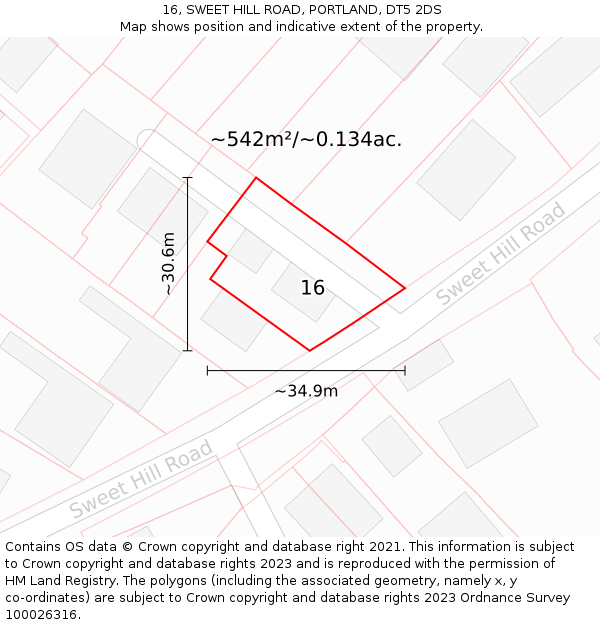 16, SWEET HILL ROAD, PORTLAND, DT5 2DS: Plot and title map