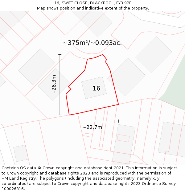 16, SWIFT CLOSE, BLACKPOOL, FY3 9PE: Plot and title map