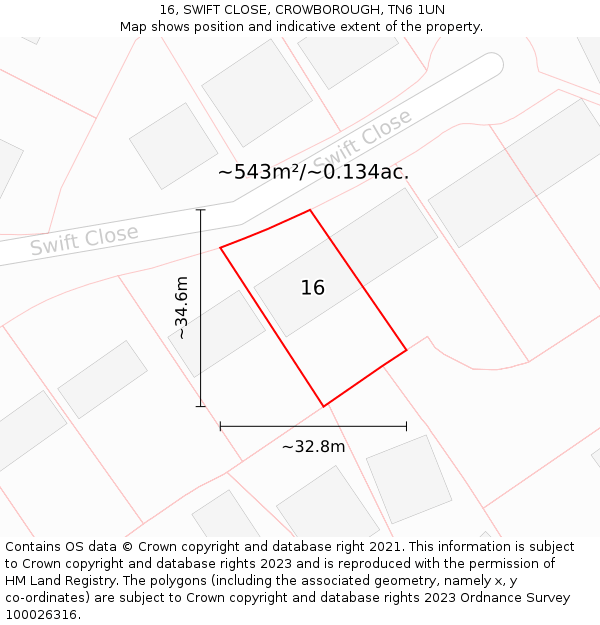 16, SWIFT CLOSE, CROWBOROUGH, TN6 1UN: Plot and title map