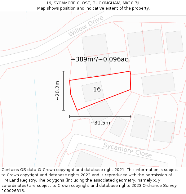 16, SYCAMORE CLOSE, BUCKINGHAM, MK18 7JL: Plot and title map