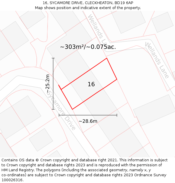 16, SYCAMORE DRIVE, CLECKHEATON, BD19 6AP: Plot and title map