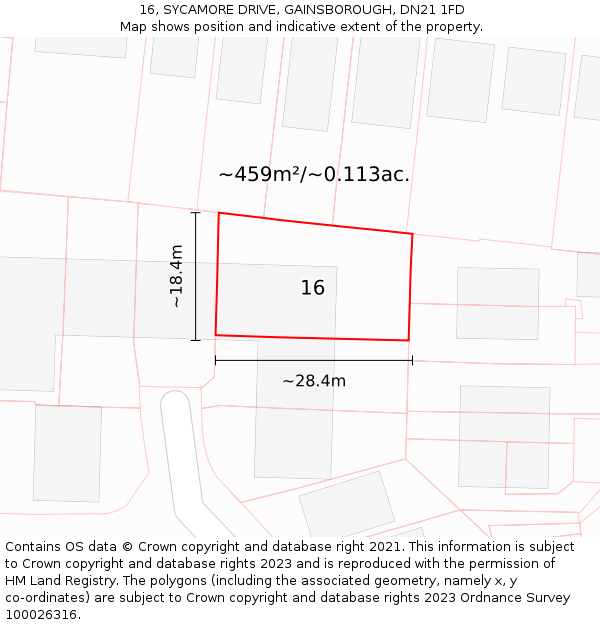 16, SYCAMORE DRIVE, GAINSBOROUGH, DN21 1FD: Plot and title map