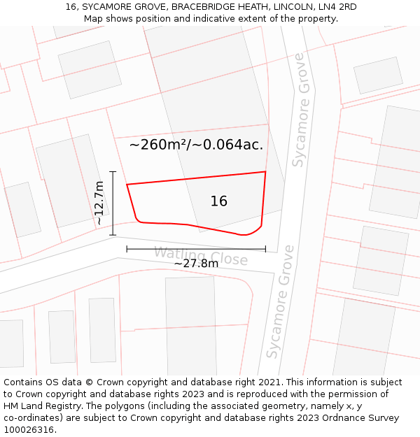 16, SYCAMORE GROVE, BRACEBRIDGE HEATH, LINCOLN, LN4 2RD: Plot and title map