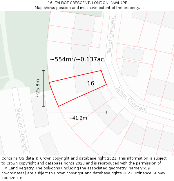16, TALBOT CRESCENT, LONDON, NW4 4PE: Plot and title map