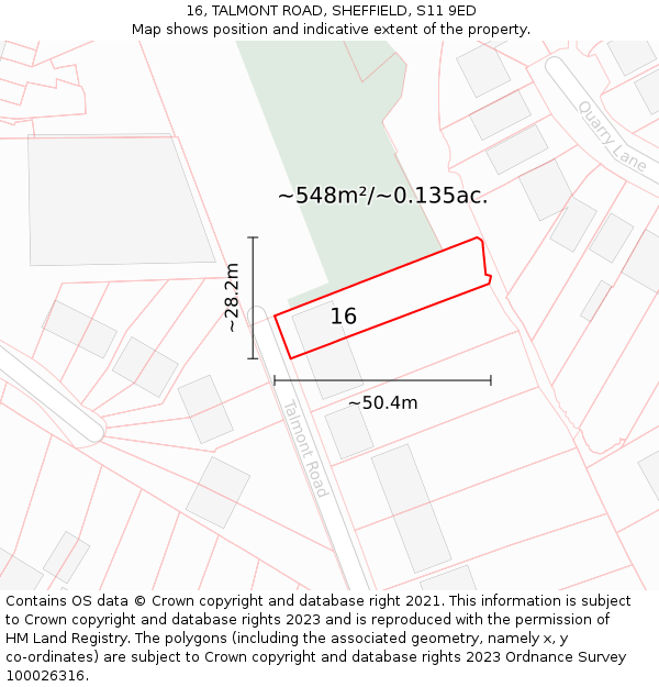 16, TALMONT ROAD, SHEFFIELD, S11 9ED: Plot and title map