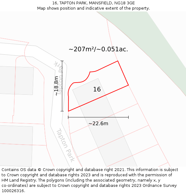 16, TAPTON PARK, MANSFIELD, NG18 3GE: Plot and title map