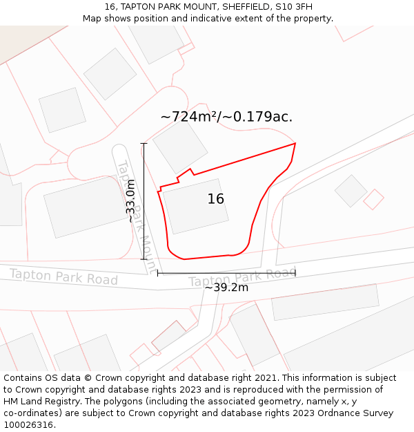16, TAPTON PARK MOUNT, SHEFFIELD, S10 3FH: Plot and title map