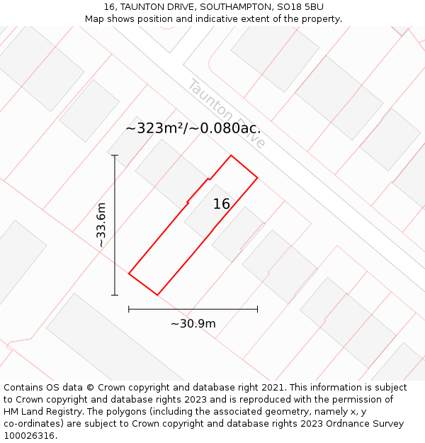 16, TAUNTON DRIVE, SOUTHAMPTON, SO18 5BU: Plot and title map