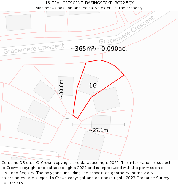 16, TEAL CRESCENT, BASINGSTOKE, RG22 5QX: Plot and title map