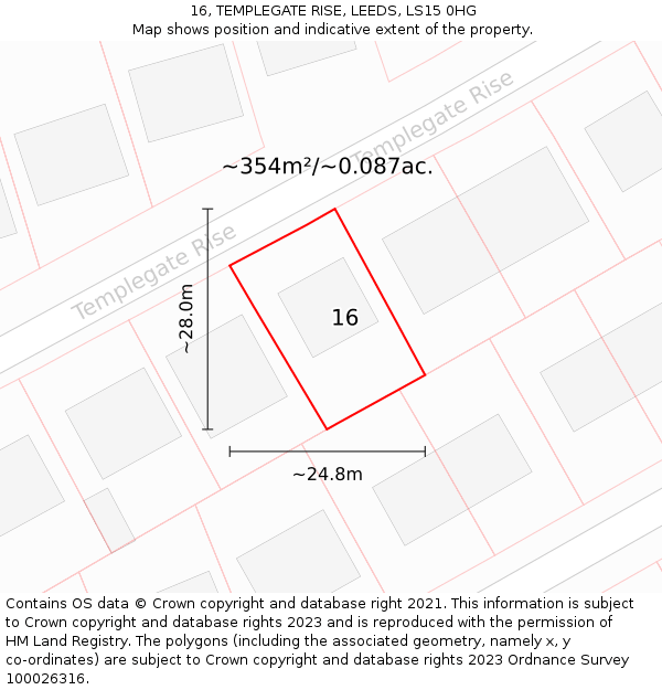 16, TEMPLEGATE RISE, LEEDS, LS15 0HG: Plot and title map