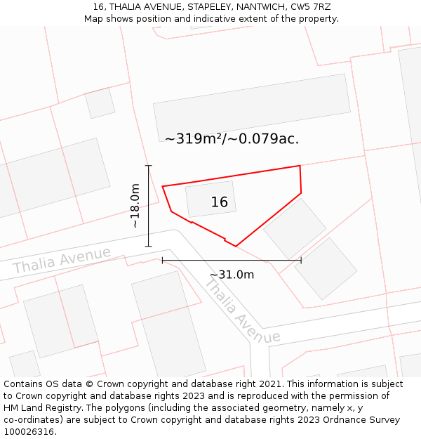 16, THALIA AVENUE, STAPELEY, NANTWICH, CW5 7RZ: Plot and title map